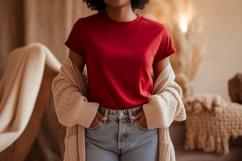 Red shirt casual outfit mockup Product Image 1