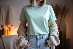 Mint green t shirt light blue jeans image Product Image 1