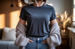 Dark gray t shirt and cardigan mockup jeans Product Image 1