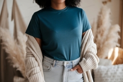 Teal shirt light jeans cozy cardigan denim Product Image 1