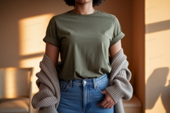 Olive green t shirt and denim jeans image Product Image 1