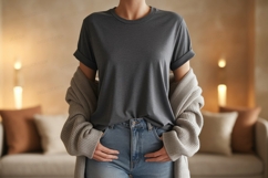 Charcoal t shirt denim jeans cardigan image Product Image 1