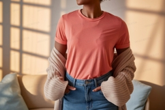 Coral tee denim jeans cardigan woman Product Image 1