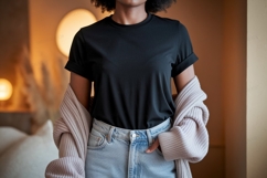 Black tee light denim casual outfit Product Image 1