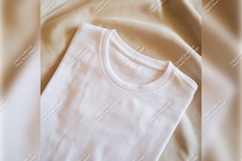 Folded White Tshirt Mockup On Beige Fabric Product Image 1