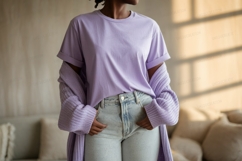 Lavender tee light denim cardigan image Product Image 1