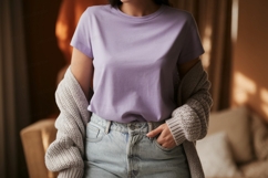 Lavender shirt light denim jeans image Product Image 1
