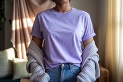 Purple shirt blue jeans grey cardigan image Product Image 1