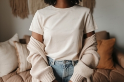 Cream shirt jeans cardigan mockup image Product Image 1