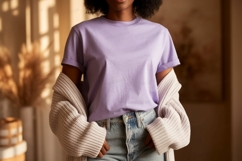 Lavender tee light wash denim mockup Product Image 1