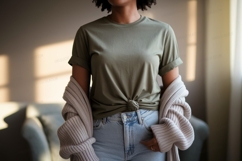 Olive green t shirt tied knot image Product Image 1