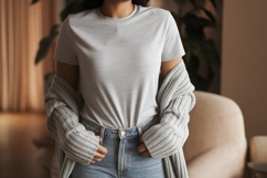 Gray t shirt denim jeans knit cardigan image Product Image 1