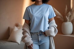 Blue shirt light jeans cardigan image Product Image 1
