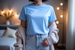 Blue shirt light jeans cardigan image Product Image 1