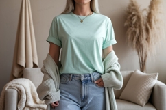 Mint tee light cardigan denim jeans Mockup apparel Product Image 1