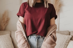 Maroon shirt light cardigan denim jeans image Product Image 1