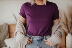 Plum tee light cardigan denim image Product Image 1