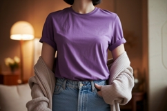 Purple t shirt light jeans cardigan image Product Image 1