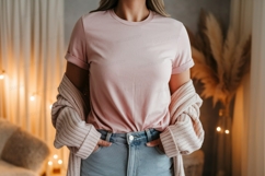 Pink shirt denim jeans cardigan image Product Image 1