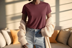 Maroon shirt light cardigan denim jeans image Product Image 1