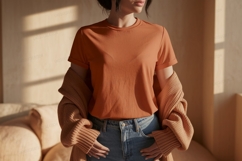 Orange tee denim jeans cardigan image Product Image 1