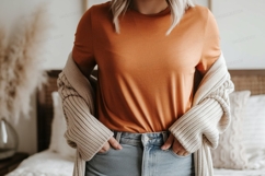 Orange shirt light jeans knit cardigan denim Product Image 1
