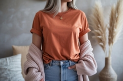 Orange t shirt denim jeans cardigan image Product Image 1