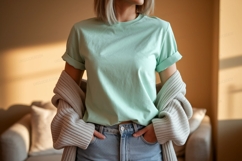 Mint green t shirt light blue jeans image Product Image 1