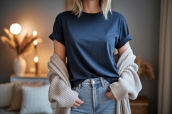 Navy tee light cardigan denim jeans Product Image 1