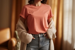 Coral tee denim jeans cardigan image Product Image 1