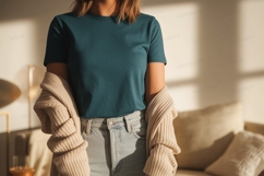 Teal shirt light jeans cardigan image Product Image 1