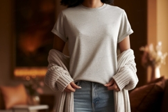 Gray shirt and cardigan mockup apparel Product Image 1