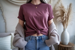 Maroon t shirt knot front jeans image Product Image 1