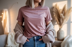 Pink shirt blue jeans cardigan mockup Product Image 1