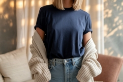 Navy shirt light cardigan jeans mockup clothing apparel Product Image 1