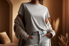 Gray t shirt light jeans cardigan mockup image Product Image 1
