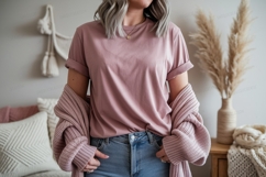 Pink shirt blue jeans cozy cardigan image Product Image 1