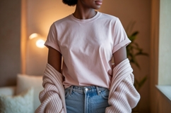 Pink shirt blue jeans cardigan image Product Image 1