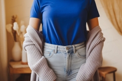 Blue shirt light jeans grey cardigan image Product Image 1