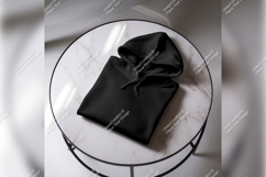 Folded Black Hoodie Tshirt Mockup On Table Product Image 1