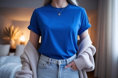 Blue shirt light jeans cardigan mockup Product Image 1