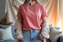 Pink shirt light jeans beige cardigan image Product Image 1
