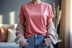 Pink shirt blue jeans cardigan image Product Image 1