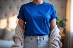 Royal blue tee light wash denim image Product Image 1