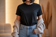 Black shirt blue jeans cardigan image Product Image 1