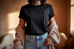 Black tee light jeans cozy cardigan image Product Image 1