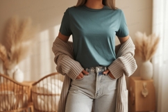 Teal t shirt light jeans cardigan image Product Image 1