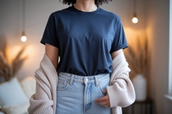 Navy shirt light jeans beige cardigan image Product Image 1