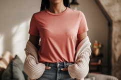 Coral t shirt denim jeans knit cardigan image Product Image 1