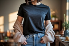 Black t shirt light cardigan denim jeans tshirt Product Image 1